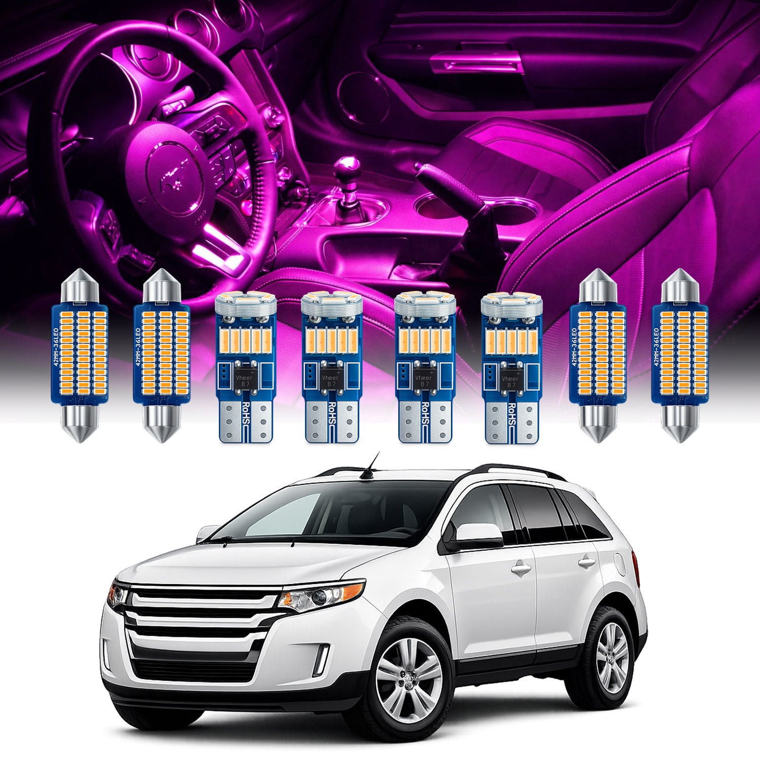 For Ford Edge Interior LED Lights - Dome & Map Light Bulbs Package Kit for 2007 - 2014 - White SAWE Lighting