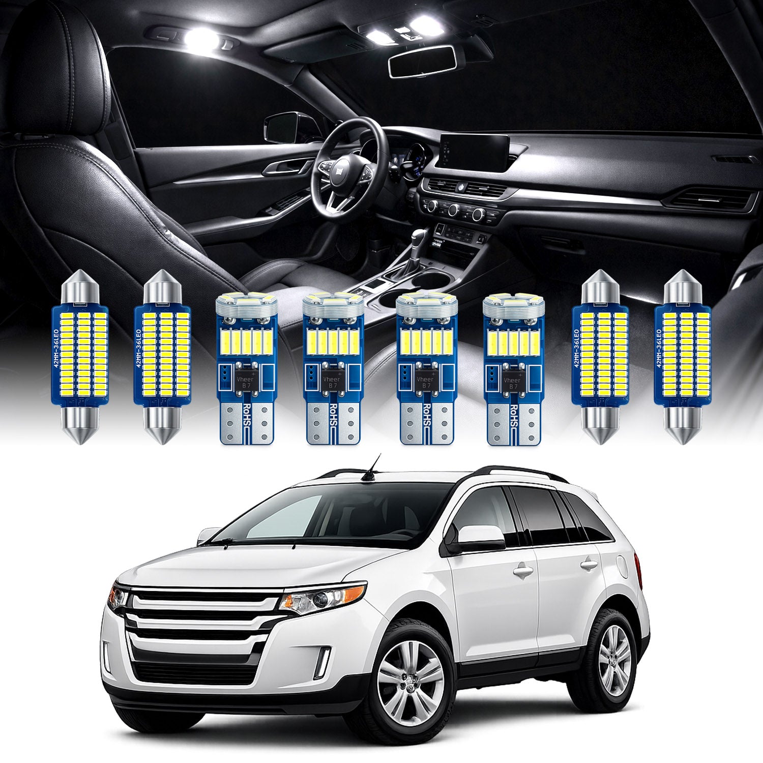 For Ford Edge Interior LED Lights - Dome & Map Light Bulbs Package Kit for 2007 - 2014 - White SAWE Lighting