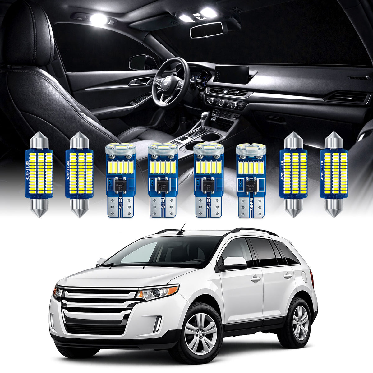 For Ford Edge Interior LED Lights - Dome & Map Light Bulbs Package Kit for 2007 - 2014 - White SAWE Lighting