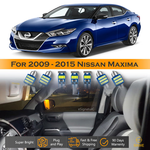For Nissan Maxima Interior LED Lights - Dome & Map Light Bulbs Package Kit for 2009 - 2015 - White SAWE Lighting