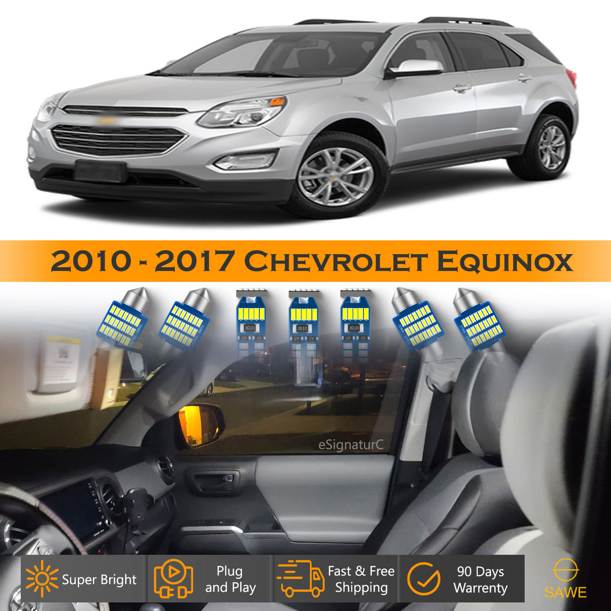 For Chevrolet Equinox Interior LED Lights - Dome & Map Lights Package Kit for 2010 - 2017 - White