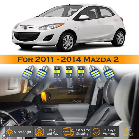 For Mazda 2 Interior LED Lights - Dome & Map Light Bulbs Package Kit for 2011 - 2014 - White SAWE Lighting