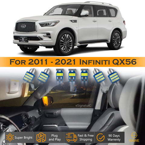 For Infiniti QX56 QX80 Interior LED Lights - Dome & Map Light Bulbs Package Kit for 2011 - 2021 - White SAWE Lighting