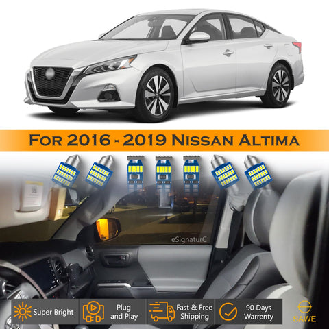 For Nissan Altima Interior LED Lights - Dome & Map Light Bulbs Package Kit for 2016 - 2019 - White SAWE Lighting