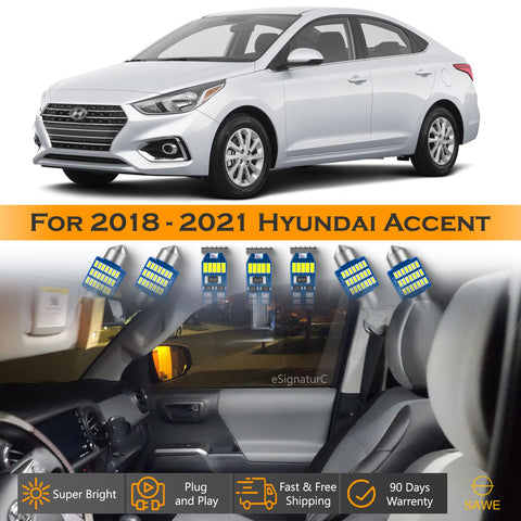 For Hyundai Accent Interior LED Lights - Dome & Map Light Bulbs Package Kit for 2018 - 2021 - White SAWE Lighting