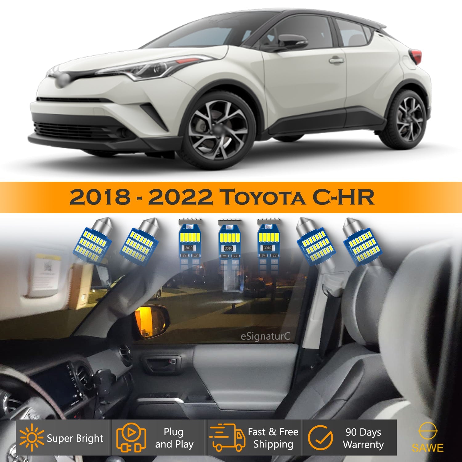 For Toyota CHR Interior LED Lights - Dome & Map Lights Package Kit for ...
