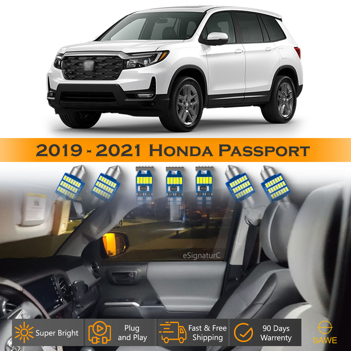 For Honda Passport Interior LED Lights - Dome & Map Lights Package Kit for 2019 - 2024 - White