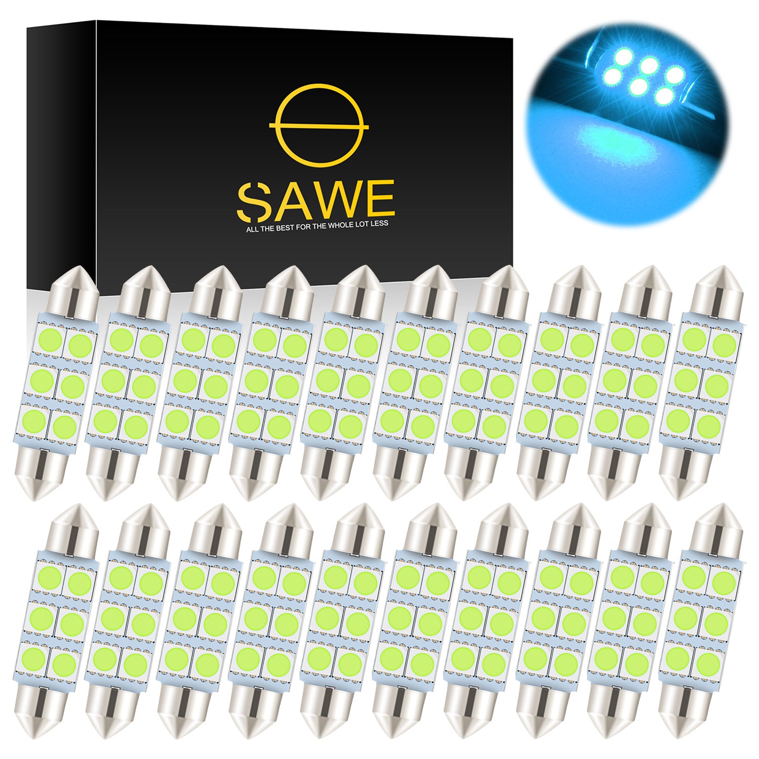 SAWE ® 578 211-2 212-2 41mm 42mm LED Light Bulb 5050 6SMD Interior Dome Map Door Courtesy Trunk Lights - Ice Blue