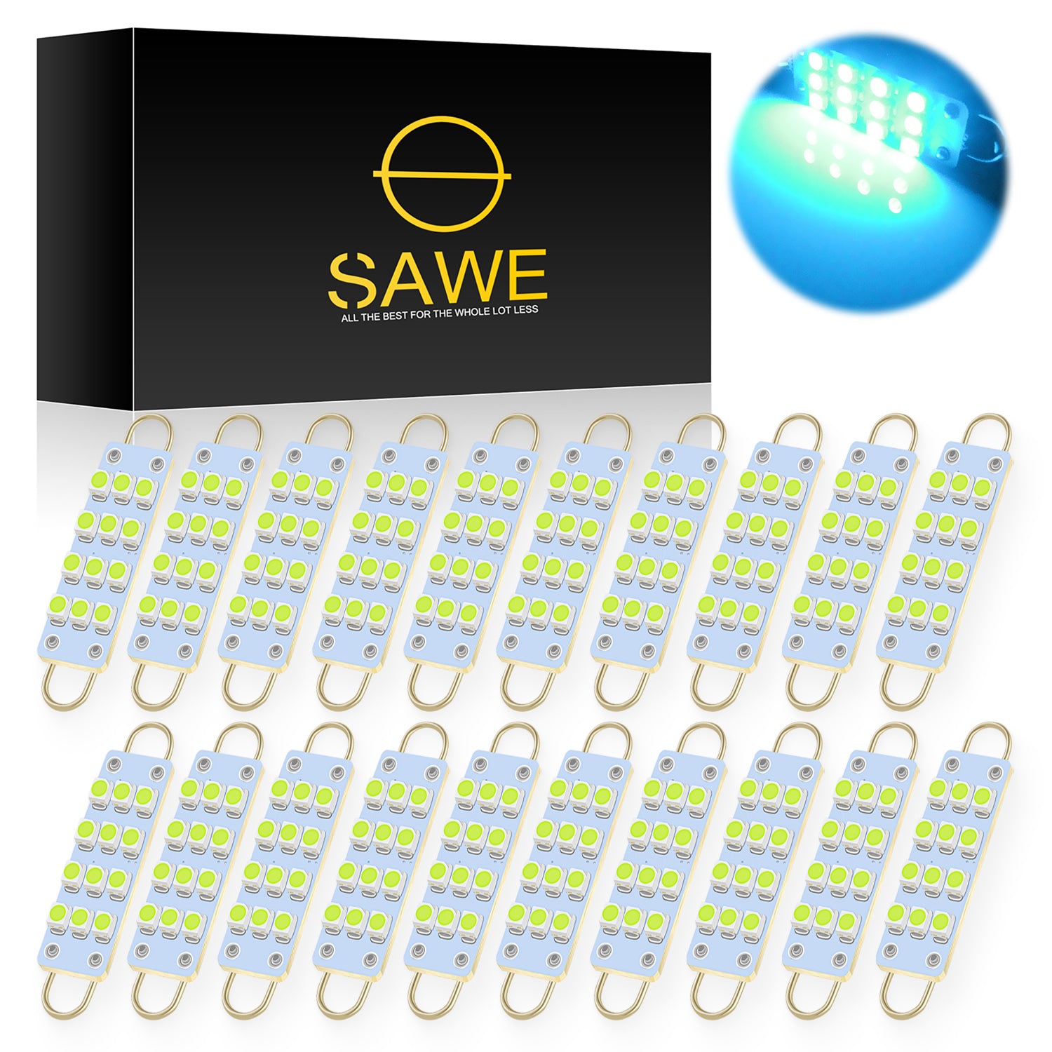 SAWE ®  561 563 567 211-2 212-2 LED Bulb Festoon 44mm 12smd Rigid Loop Interior Door Trunk LED Lights - Ice Blue