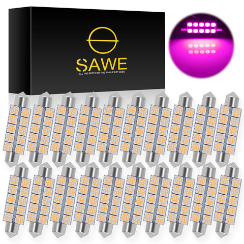 SAWE ® 578 211-2 212-2 44mm LED Bulb 5050 10SMD Interior Dome Map Door Courtesy Light Trunk Lights - Pink SAWE Lighting