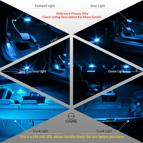 SAWE ® T10 194 168 921 W5W LED Bulb 3014 15SMD License Plate Light Dome Map Trunk Lights or DRL Bulbs - Ice Blue SAWE Lighting