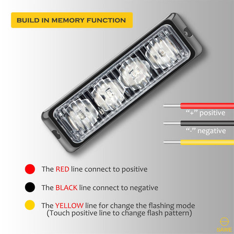 Premier Emergency LED Strobe Lights Bar for Offroad Car Truck Warning Hazard Flash Grille and Surface Mount Light - Amber / White 4-LED SAWE Lighting