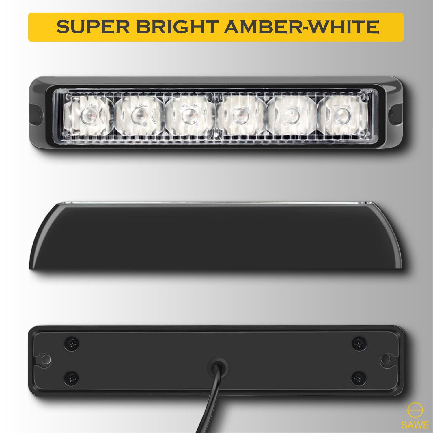 Premier Emergency LED Strobe Lights Bar for Offroad Car Truck Warning Hazard Flash Grille and Surface Mount Light - Amber White 6-LED