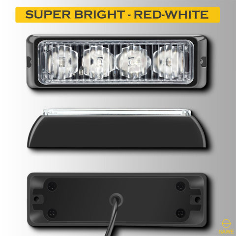 Premier Emergency LED Strobe Lights Bar for Offroad Car Truck Warning Hazard Flash Grille and Surface Mount Light - Red / White 4-LED SAWE Lighting