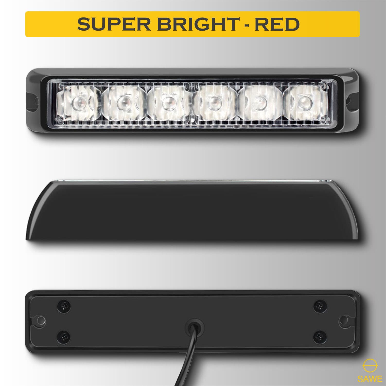 Premier Emergency LED Strobe Lights Bar for Offroad Car Truck Warning Hazard Flash Grille and Surface Mount Light - Red 6-LED