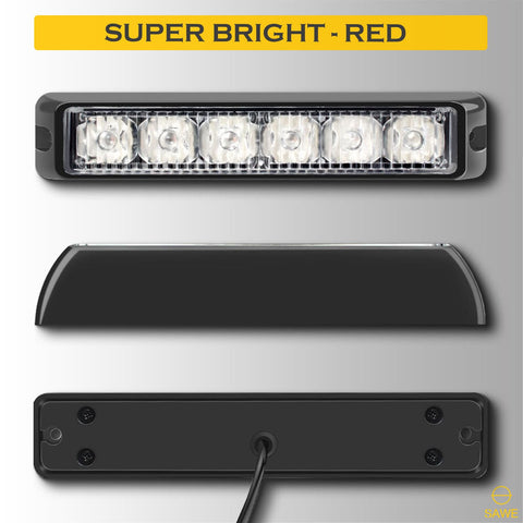 Premier Emergency LED Strobe Lights Bar for Offroad Car Truck Warning Hazard Flash Grille and Surface Mount Light - Red 6-LED SAWE Lighting