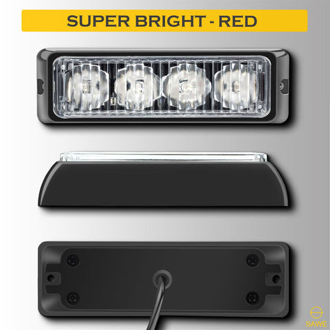 Premier Emergency LED Strobe Lights Bar for Offroad Car Truck Warning Hazard Flash Grille and Surface Mount Light - Red 4-LED SAWE Lighting