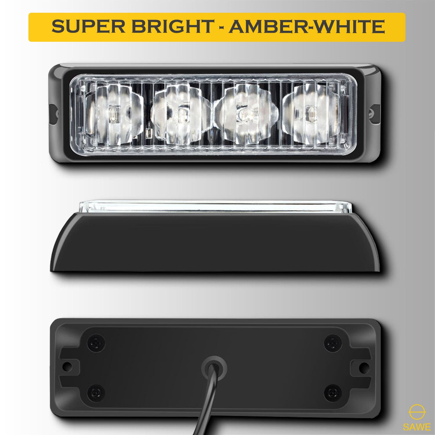 Premier Emergency LED Strobe Lights Bar for Offroad Car Truck Warning Hazard Flash Grille and Surface Mount Light - Amber / White 4-LED