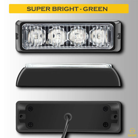 Premier Emergency LED Strobe Lights Bar for Offroad Car Truck Warning Hazard Flash Grille and Surface Mount Light - Green 4-LED SAWE Lighting