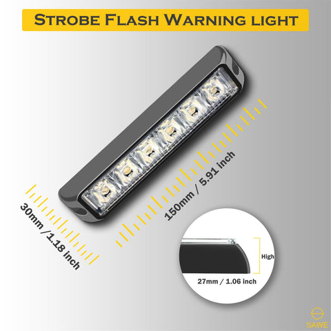 Premier Emergency LED Strobe Lights Bar for Offroad Car Truck Warning Hazard Flash Grille and Surface Mount Light - Amber 6-LED SAWE Lighting