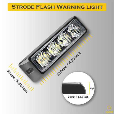 Premier Emergency LED Strobe Lights Bar for Offroad Car Truck Warning Hazard Flash Grille and Surface Mount Light - Amber 4-LED SAWE Lighting
