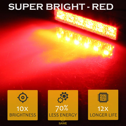 Premier Emergency LED Strobe Lights Bar for Offroad Car Truck Warning Hazard Flash Grille and Surface Mount Light - Red 6-LED SAWE Lighting
