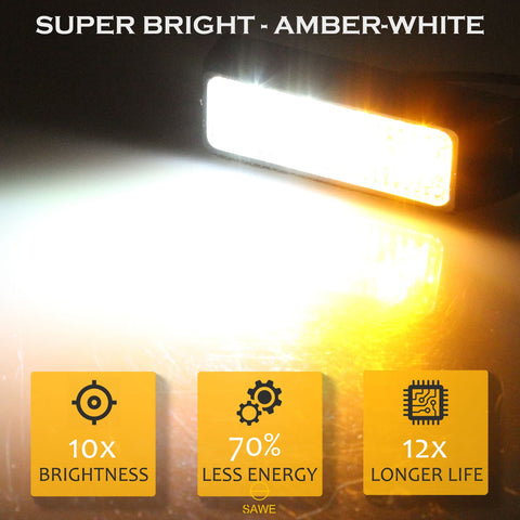 Premier Emergency LED Strobe Lights Bar for Offroad Car Truck Warning Hazard Flash Grille and Surface Mount Light - Amber / White 4-LED SAWE Lighting
