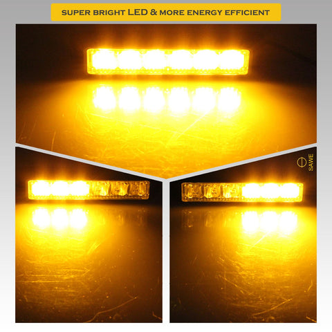 Premier Emergency LED Strobe Lights Bar for Offroad Car Truck Warning Hazard Flash Grille and Surface Mount Light - Amber 6-LED SAWE Lighting
