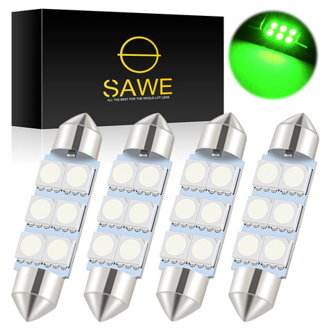SAWE ® 578 211-2 212-2 41mm 42mm LED Light Bulb 5050 6SMD Interior Dome Map Door Courtesy Trunk Lights - Green SAWE Lighting
