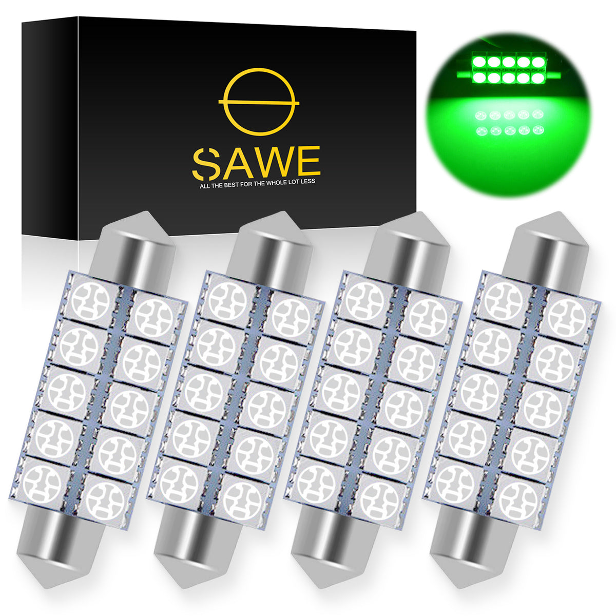 SAWE ® 578 211-2 212-2 44mm LED Bulb 5050 10SMD Interior Dome Map Door Courtesy Light Trunk Lights - Green