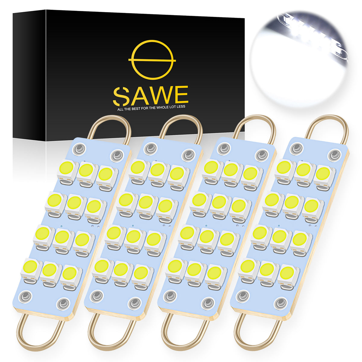 SAWE ®  561 563 567 211-2 212-2 LED Bulb Festoon 44mm 12smd Rigid Loop Interior Door Trunk LED Lights - White