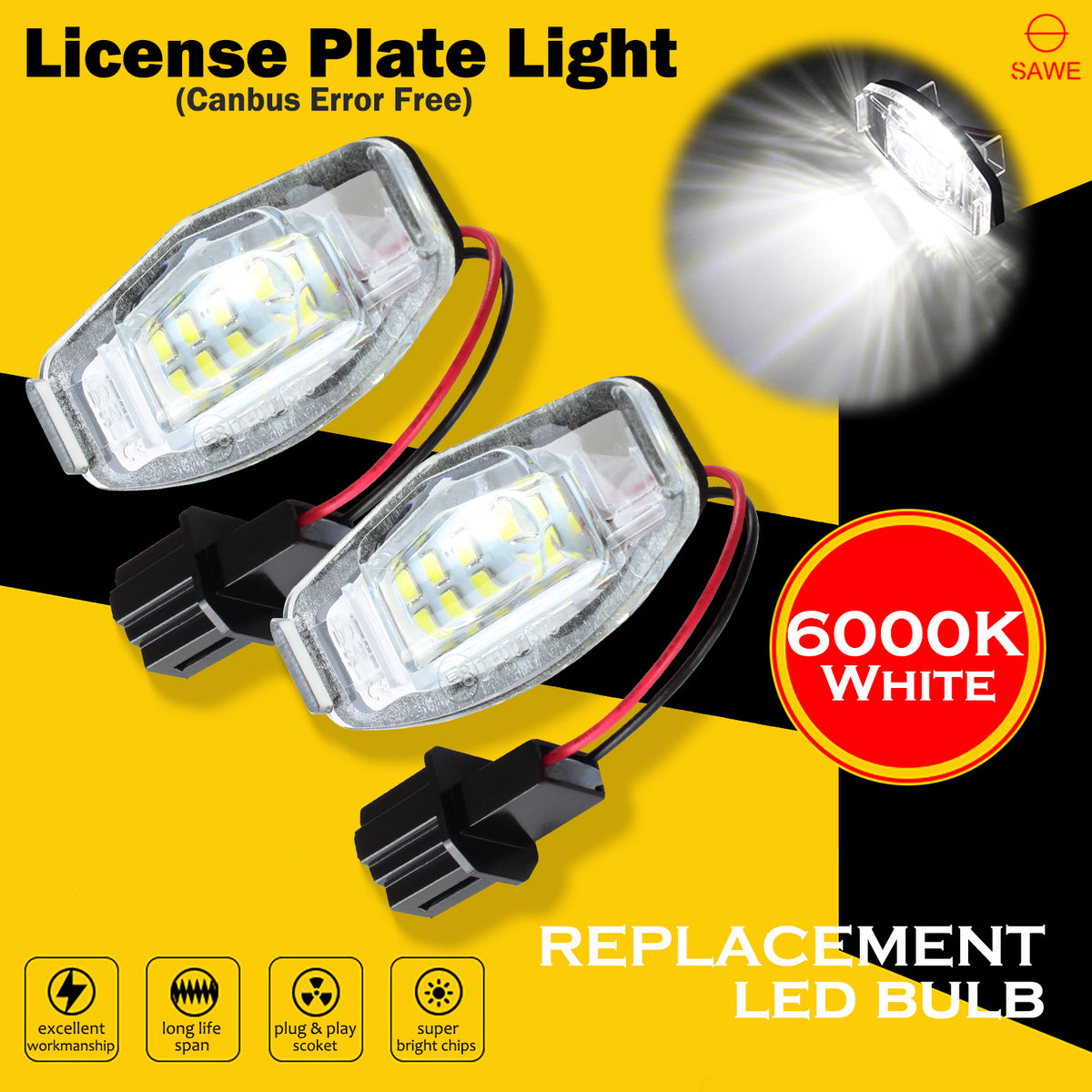 LED License Plate Light Housing For Honda Accord Civic Odyssey Acura TSX TL Direct Fit - White