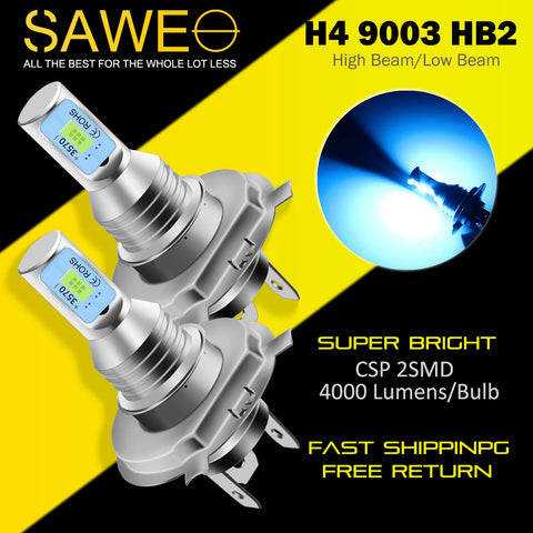H4 9003 HB2 CSP LED Headlights Bulbs High Low Beam Fog Light Canbus - 8000K Ice Blue SAWE Lighting