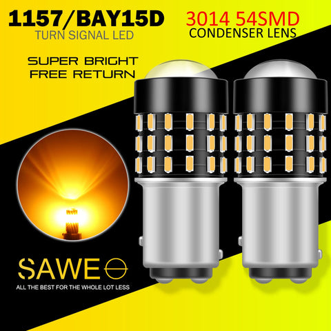 SAWE ® 1157 BAY15D 7528 54-SMD LED Turn Signal Indicator Parking Light Bulbs CANBUS - Amber / Yellow SAWE Lighting