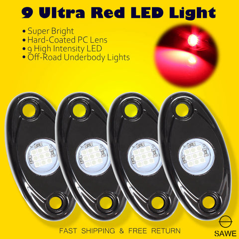 LED Rock Light Pods Lights for Offroad Car Truck ATV Underbody Wheel Grille and Surface Mount - Red SAWE Lighting