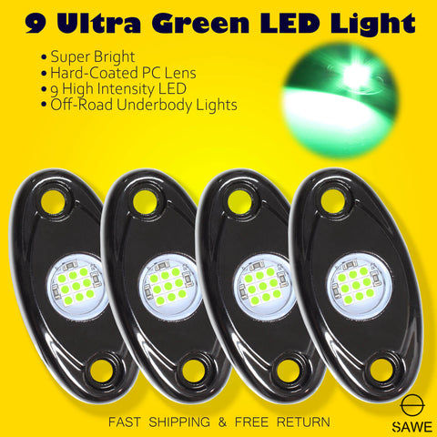 LED Rock Light Pods Lights for Offroad Car Truck ATV Underbody Wheel Grille and Surface Mount - Green SAWE Lighting