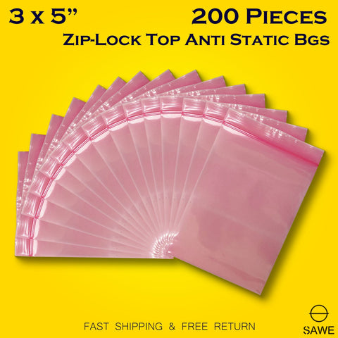 Pink Anti Static Shielding ESD Bags 3 x 5" Inch Zip Lock Resealable for Varieties of Electronic Device 4 Mil SAWE Lighting