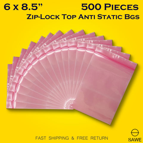 Pink Anti Static Shielding ESD Bags 6 x 8.5" Inch Zip Lock Resealable for Varieties of Electronic Device 4 Mil SAWE Lighting