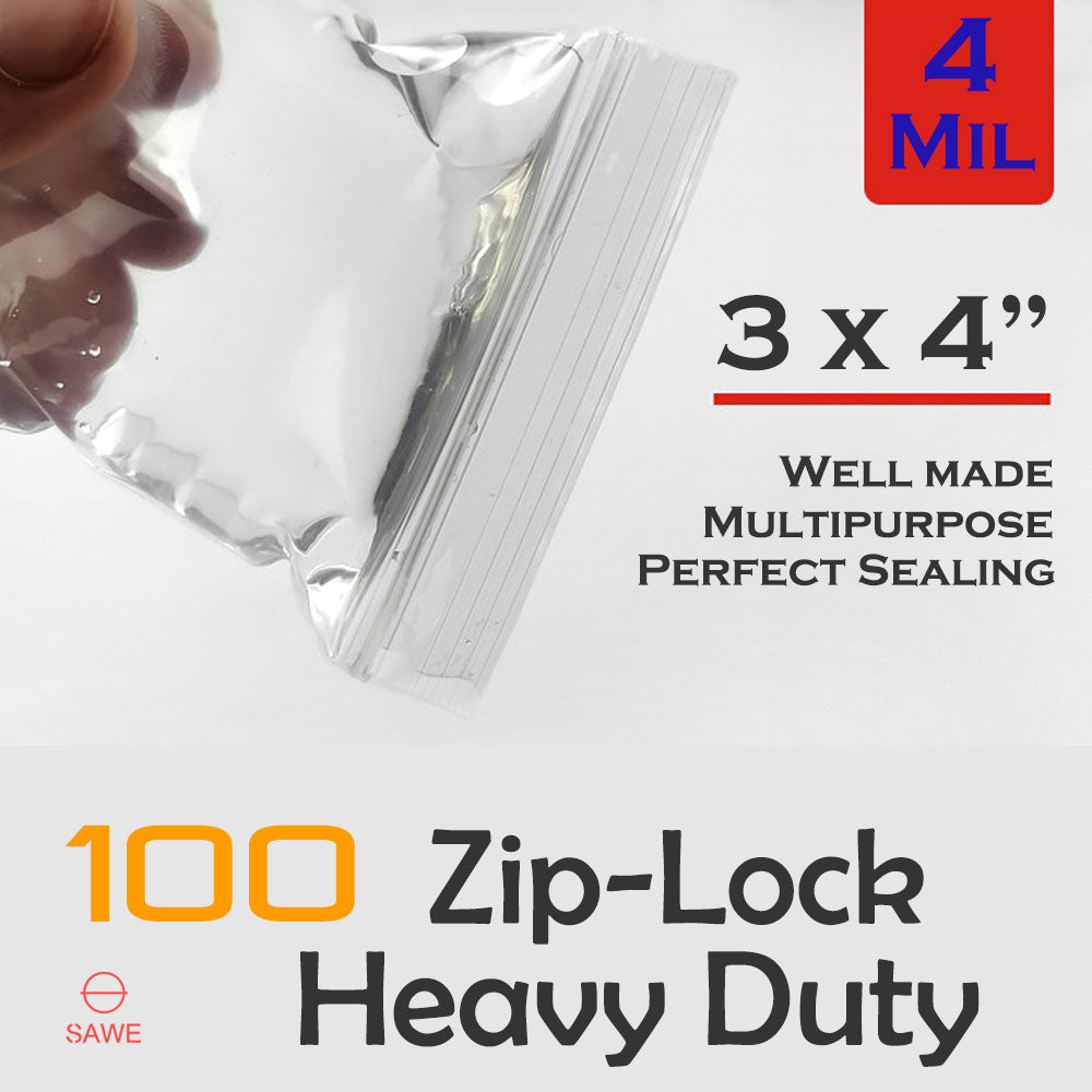 3 x 4" Zip Lock Bags 4 Mil Clear Reclosable Zip Seal Bag Plastic Jewelry Zipper