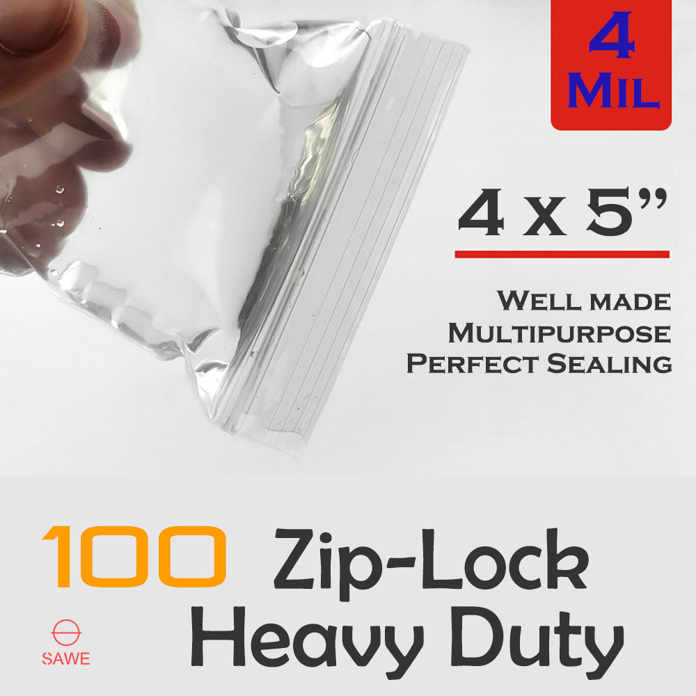 4 x 5" Zip Lock Bags 4 Mil Clear Reclosable Zip Seal Bag Plastic Jewelry Zipper