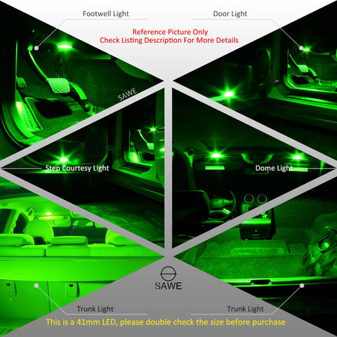 SAWE ® 578 211-2 212-2 41mm 42mm LED Light Bulb 5050 6SMD Interior Dome Map Door Courtesy Trunk Lights - Green SAWE Lighting