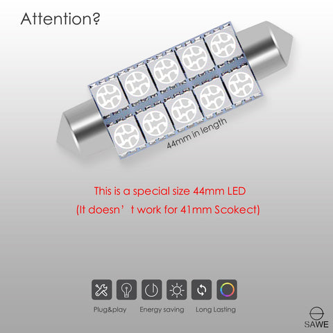 SAWE ® 578 211-2 212-2 44mm LED Bulb 5050 10SMD Interior Dome Map Door Courtesy Light Trunk Lights - Green SAWE Lighting