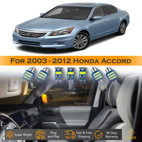 SAWE For Honda Accord Interior LED Lights Bulb Replacement Kit (2003–2012) – Dome, Map, Trunk, License Plate – White 6000K Upgrade Kit (14 Bulbs) SAWE Lighting