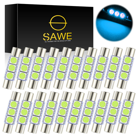 SAWE ® 28mm 3SMD T6 6641 LED Bulbs Sun Visor Vanity Mirror Fuse Lights - Ice Blue SAWE Lighting