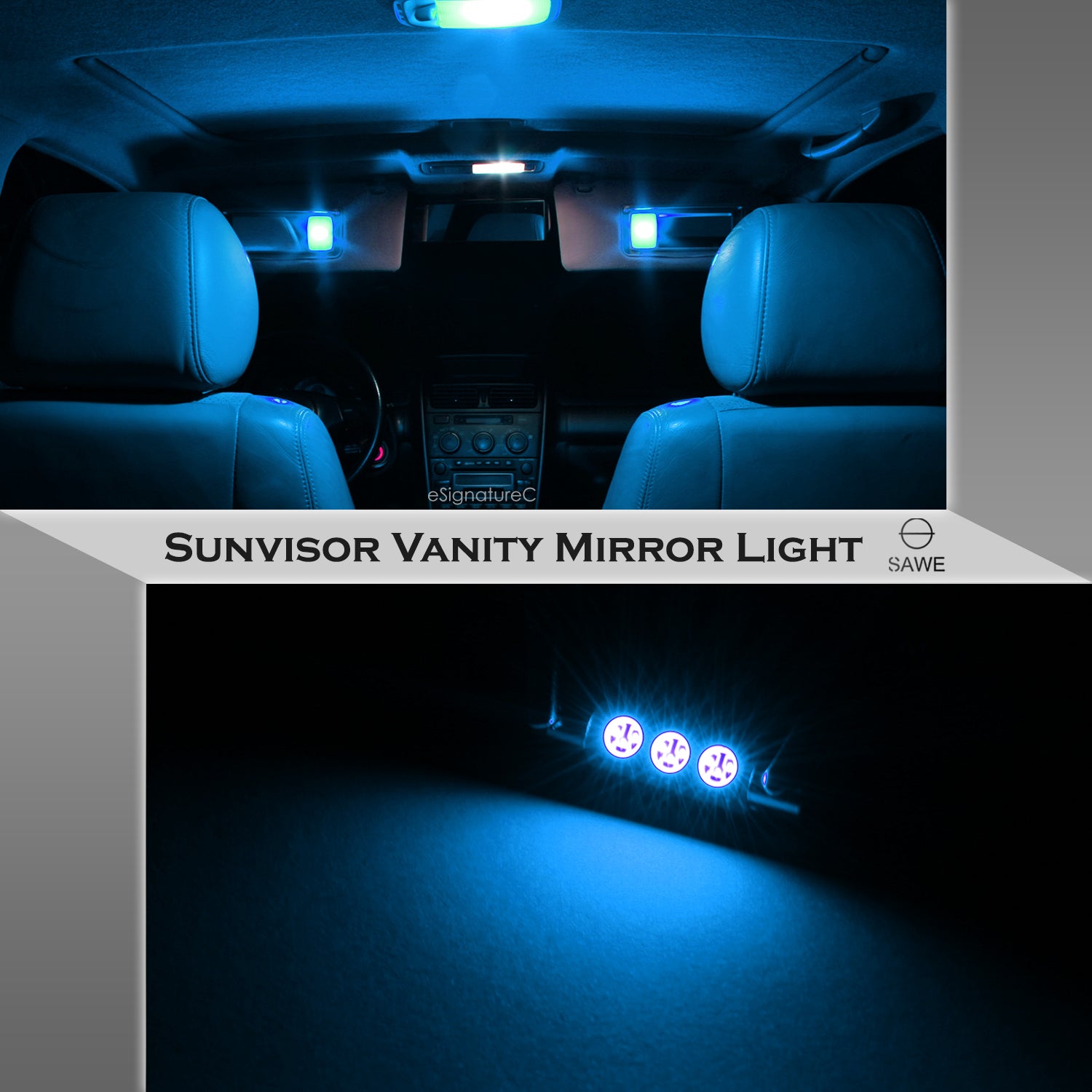 SAWE ® 28mm 3SMD T6 6641 LED Bulbs Sun Visor Vanity Mirror Fuse Lights - Ice Blue