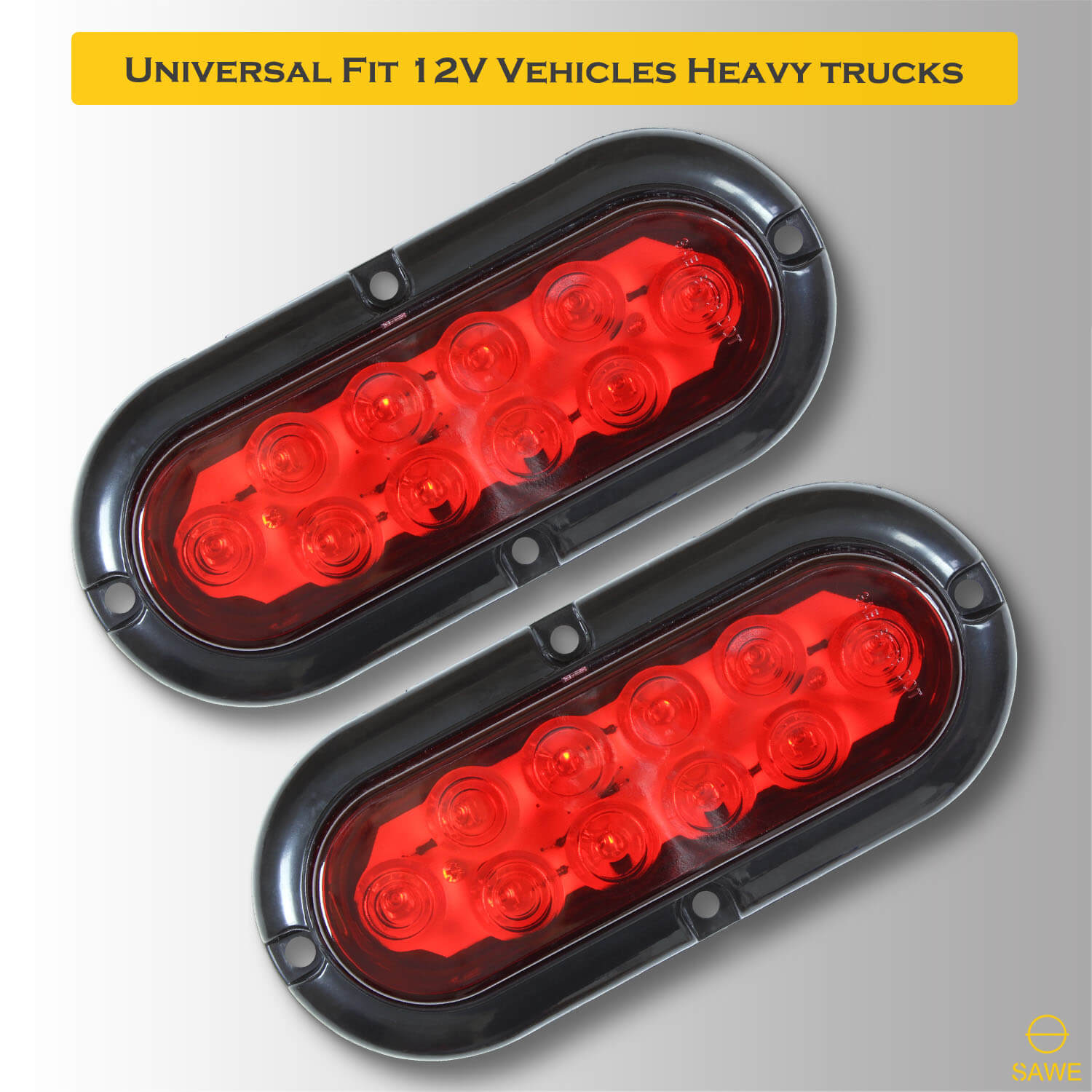 10-LED 6" Inch Red Oval Flush Mount Brake LED Lights Stop Tail Light for Car Truck Trailer