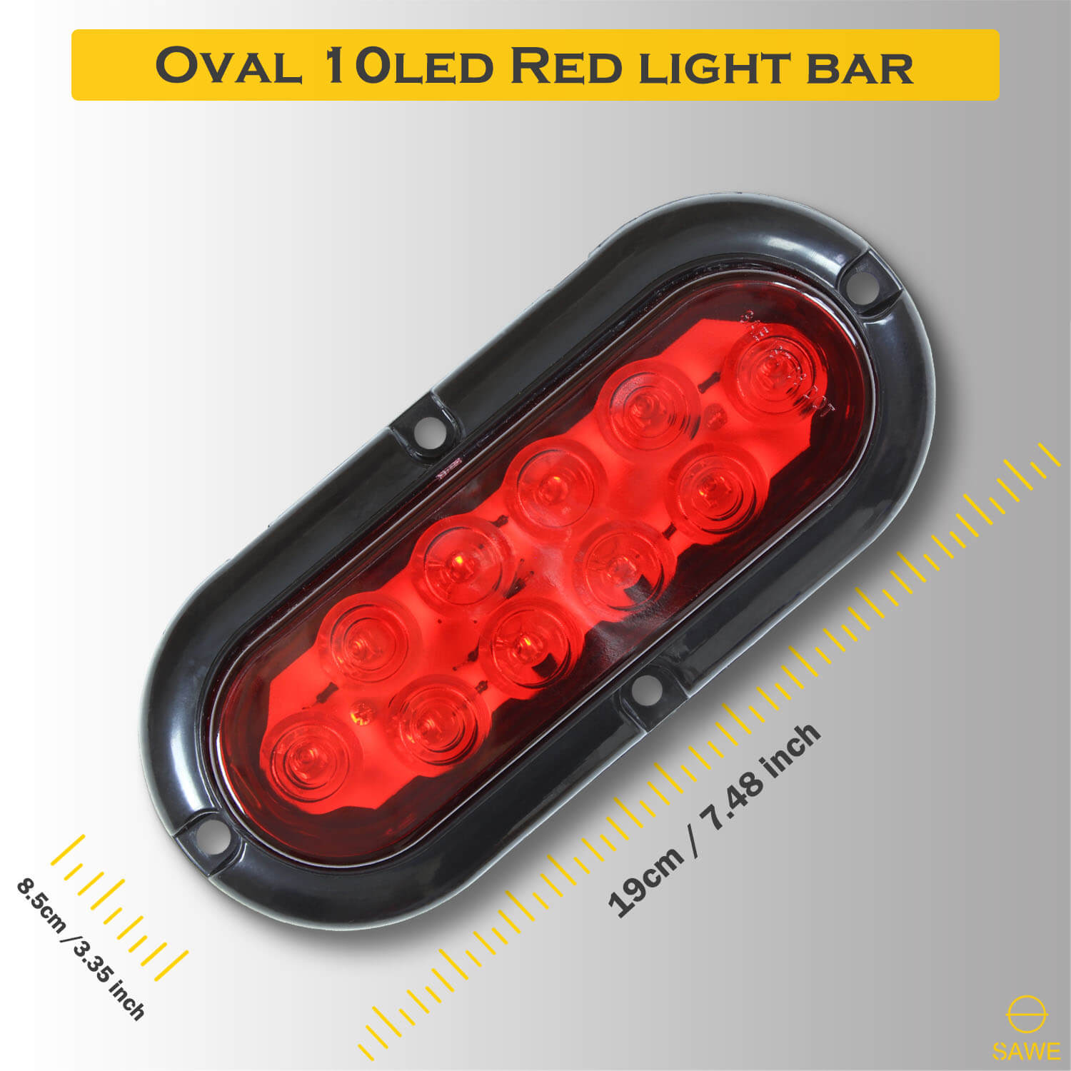 10-LED 6" Inch Red Oval Flush Mount Brake LED Lights Stop Tail Light for Car Truck Trailer