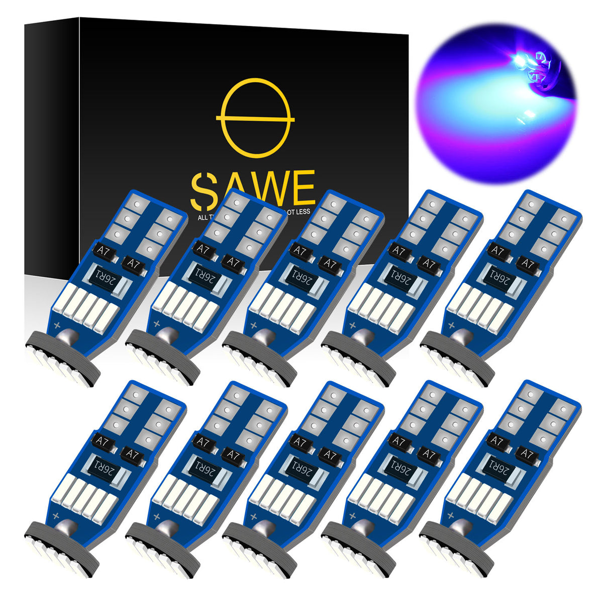SAWE ® T10 194 168 921 W5W LED Bulb 3014 15SMD License Plate Light Dome Map Trunk Lights or DRL Bulbs - Blue