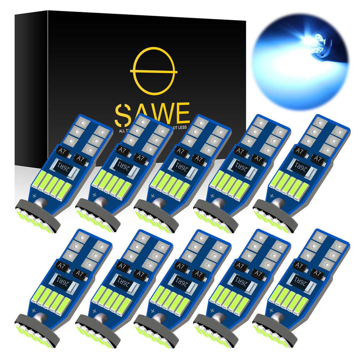 SAWE ® T10 194 168 921 W5W LED Bulb 3014 15SMD License Plate Light Dome Map Trunk Lights or DRL Bulbs - Ice Blue