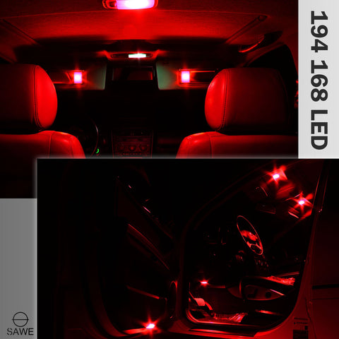 SAWE ® T10 194 168 921 W5W LED Bulb 3014 15SMD License Plate Light Dome Map Trunk Lights or DRL Bulbs - Red SAWE Lighting